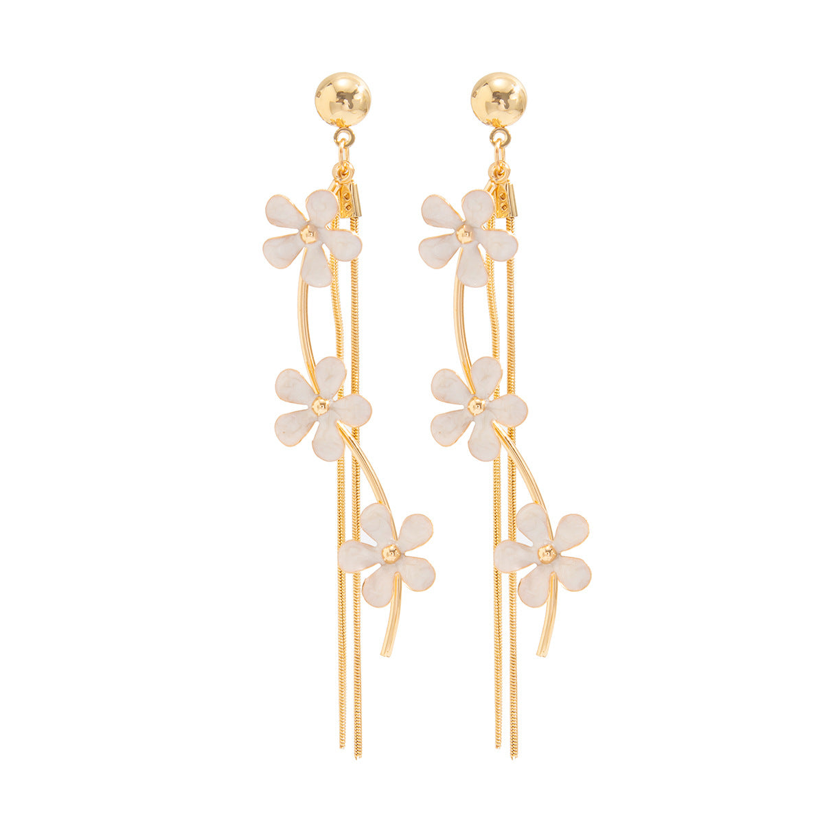Design Sense Colorful Oil Flower Fashion Metal Chain Stud Earrings