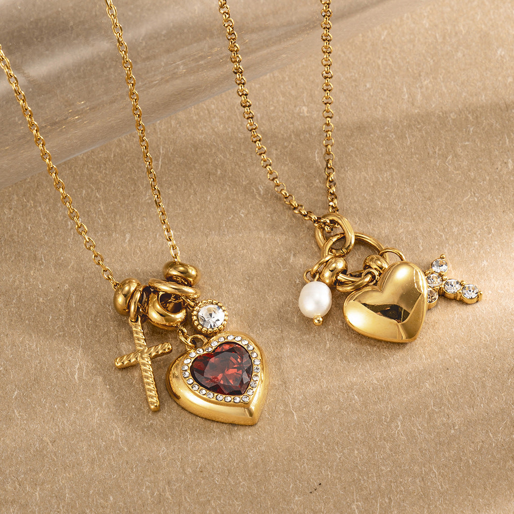 Heart-shaped Zircon Titanium Steel Female Light Luxury Minority Necklaces