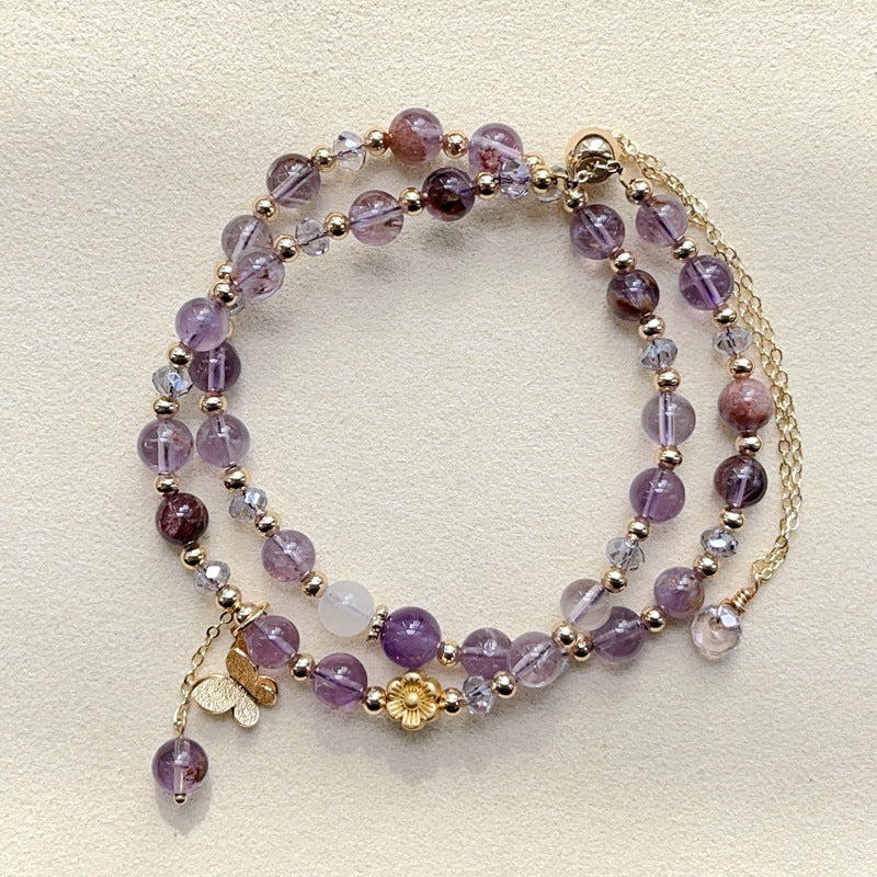 Women's Sweet Purple Crystal Titanium Ghost Korean Personality Lucky Design Bracelet