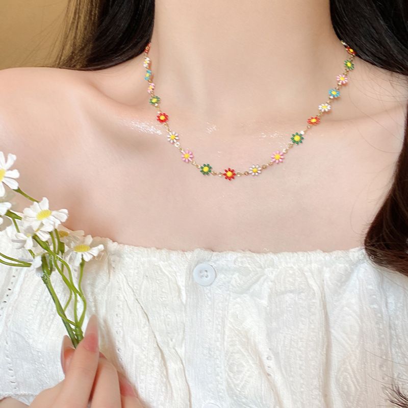 Dopamine Daisy Flower Fresh Light Luxury Summer Clavicle Chain Sweet Necklaces