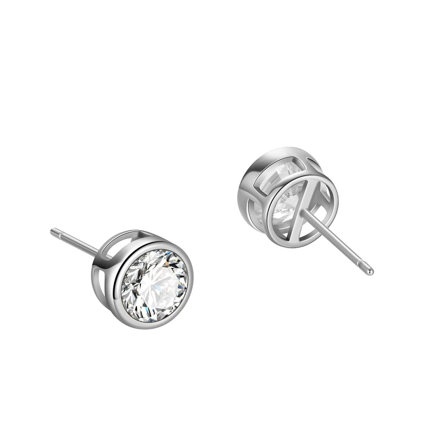 Women's Stone Zircon Round Single Diamond Plated Simple Unisex Stud Earrings