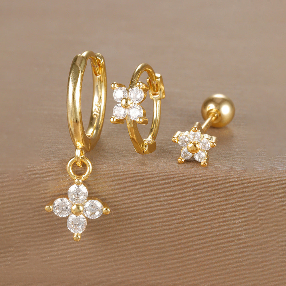 Women's Ear Micro Inlaid Zircon Flower Suit Light Rings