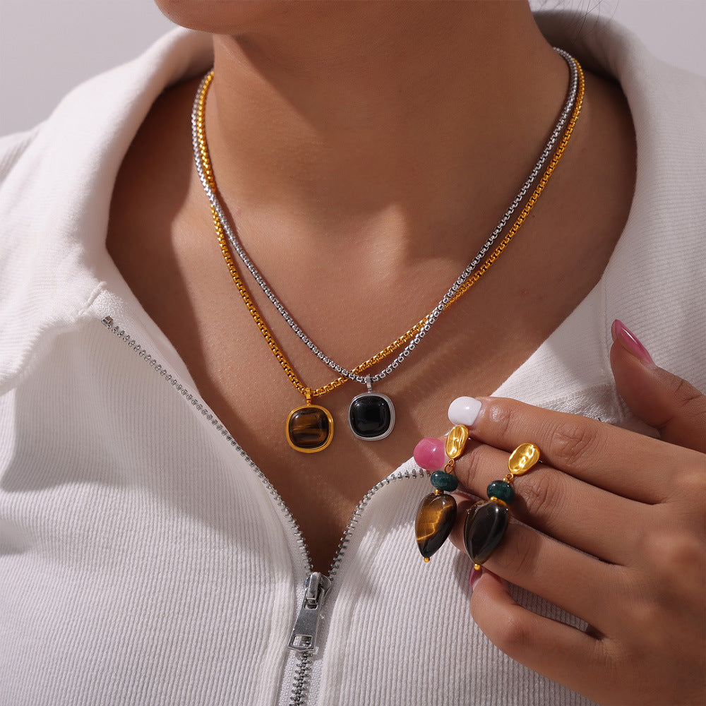 Retro Geometric Tigereye Graceful Personality Design Jewelry Set