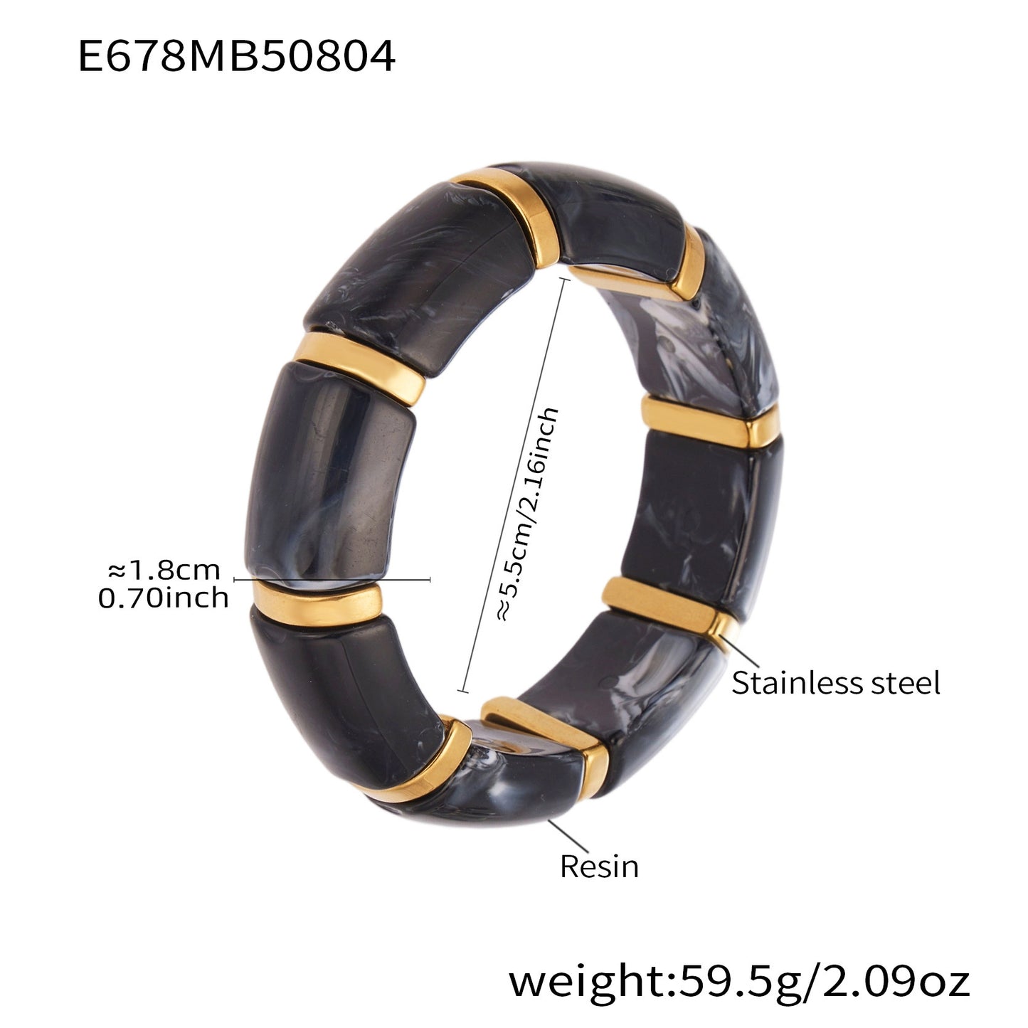 Color Matching Resin Wide Surface Elastic High Texture Fashion Stainless Bracelet