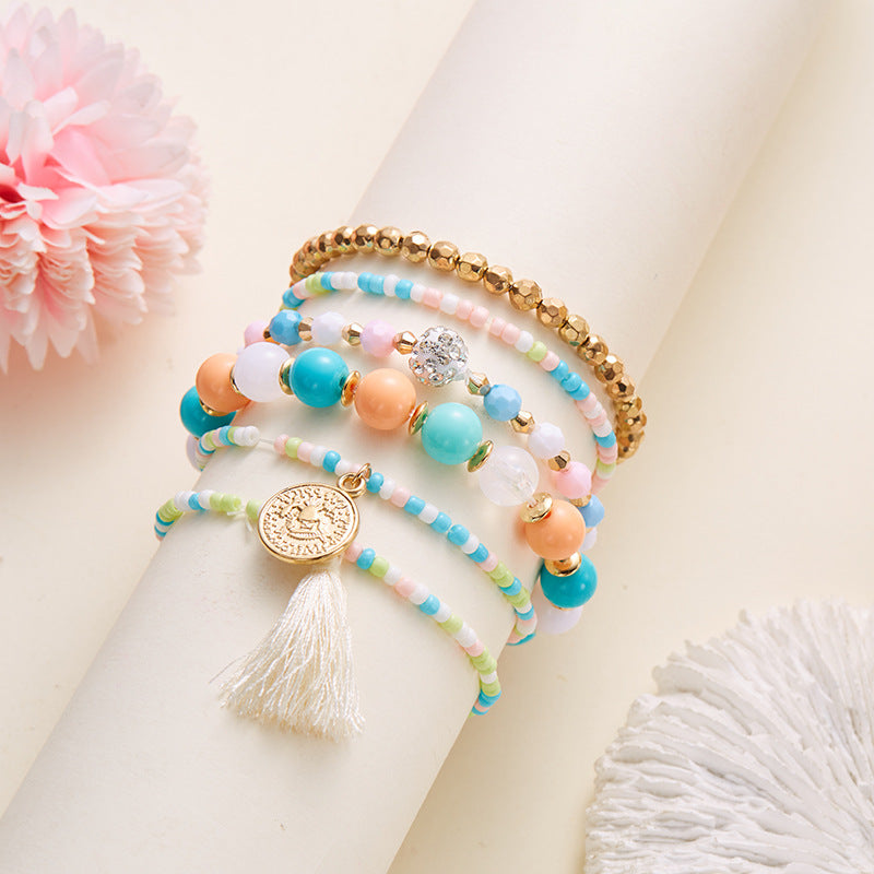 Beaded Style Pack Beauty Head Coin Bracelet