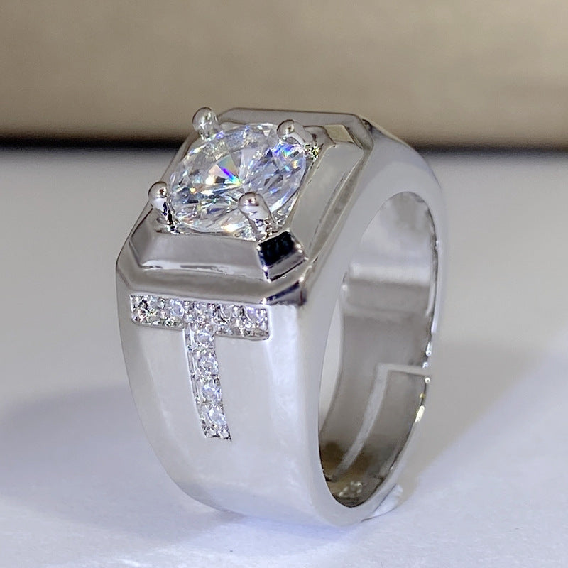 Men's Low-key Connotation Imitation Moissanite Diamond Letters Inlaid 2 Karat Rings