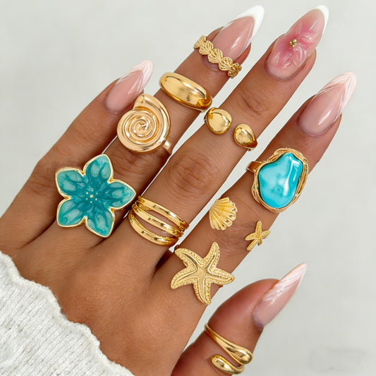 Women's Bohemian Vintage Starfish Open Beach Vacation Shell Ring