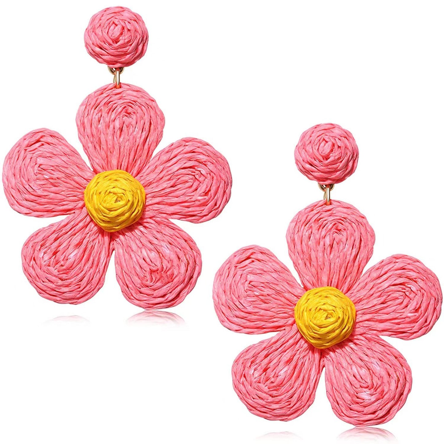 Attractive Raffia Flower Fashion Petals Hand-woven Stud Earrings