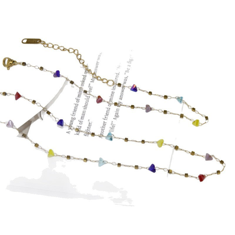 Women's Colorful Natural Stone Geometric Titanium Steel Gold Stainless Necklace