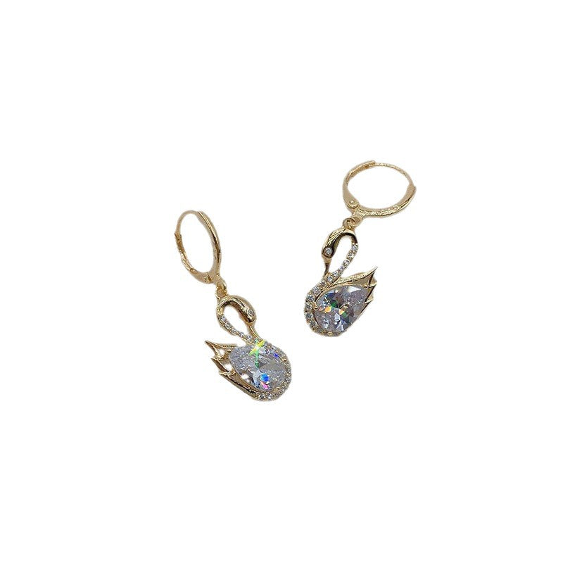Swan Super Flash Rhinestone Personalized Minority Design Sense Temperament Earrings