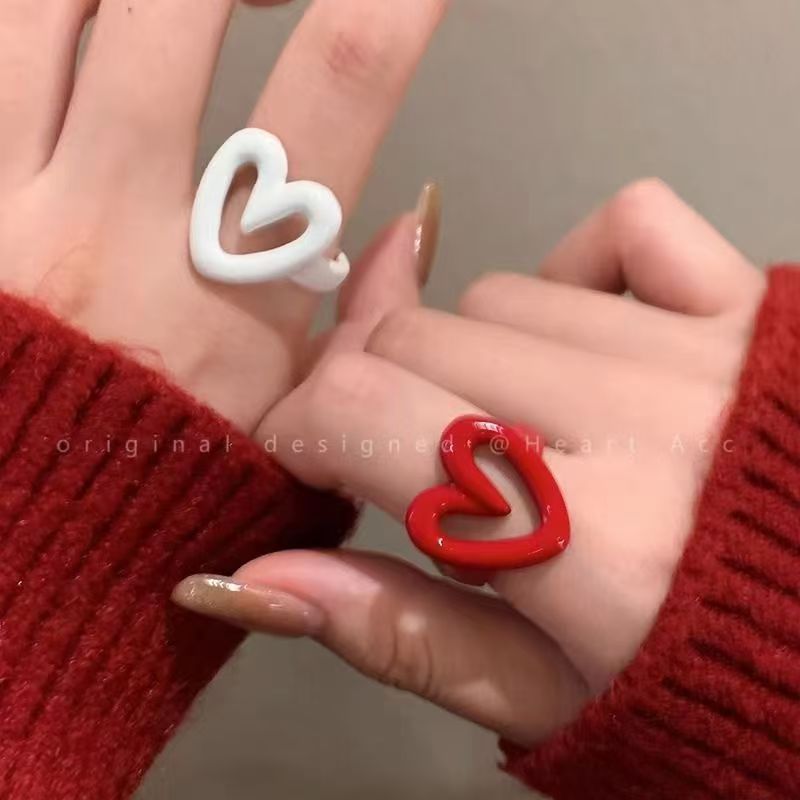 Drip Glazed Love Heart-shaped Female Adjustable Index Finger Niche Special Ring