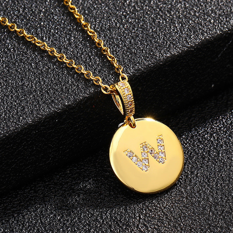 Women's Letter Fashionable English Copper Inlaid Zircon Small Necklaces