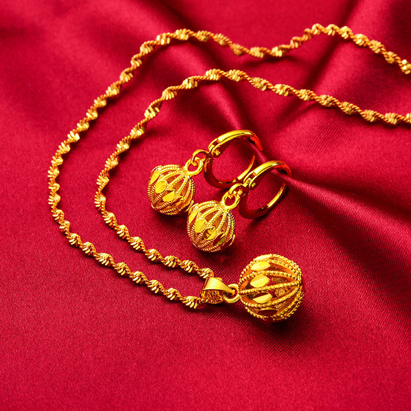 Women's Gold Suit Brass Plated Lantern Hollow Out Jewelry Set