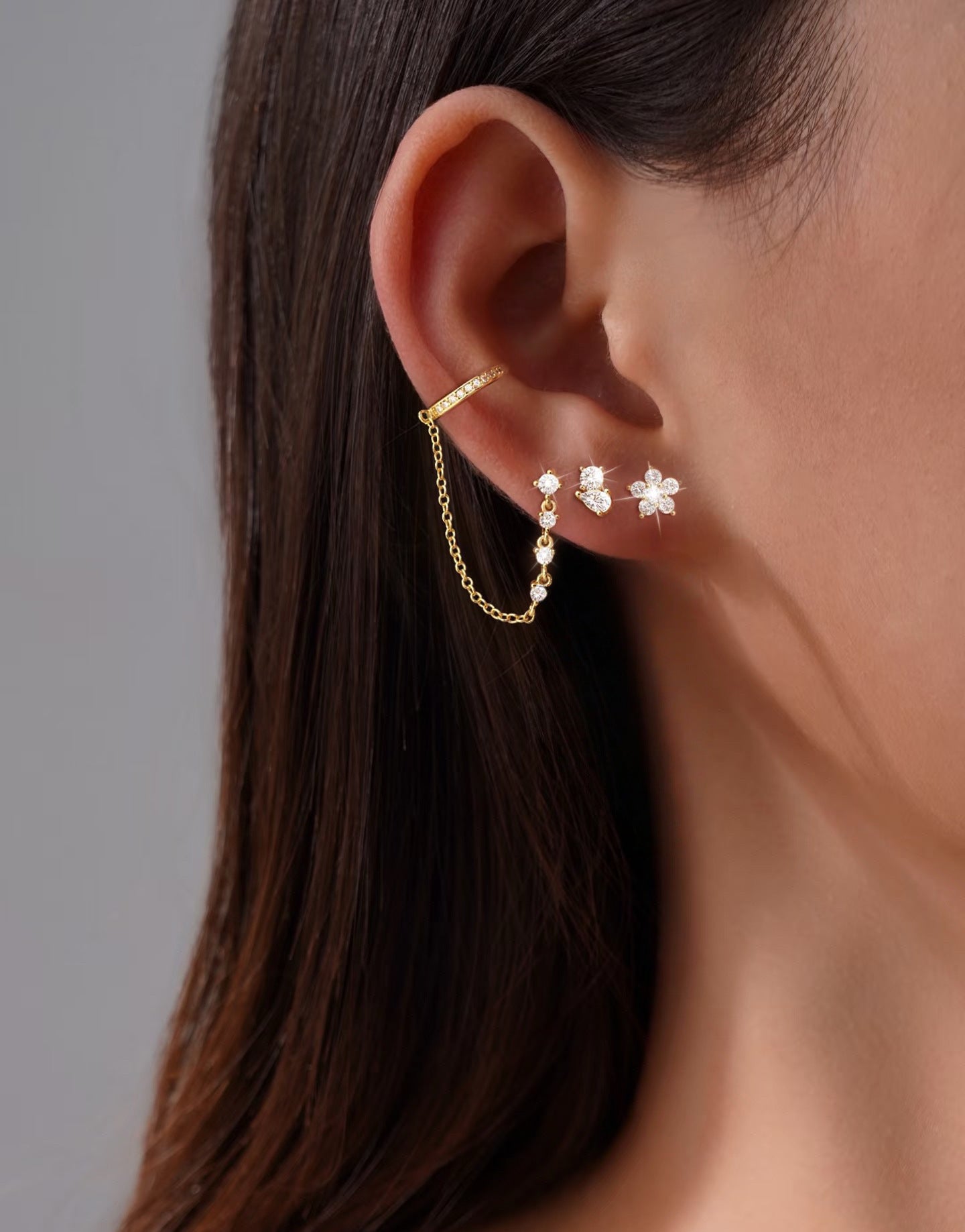 Gold Plating Inlaid Zircon Fashion Chain Senior Earrings