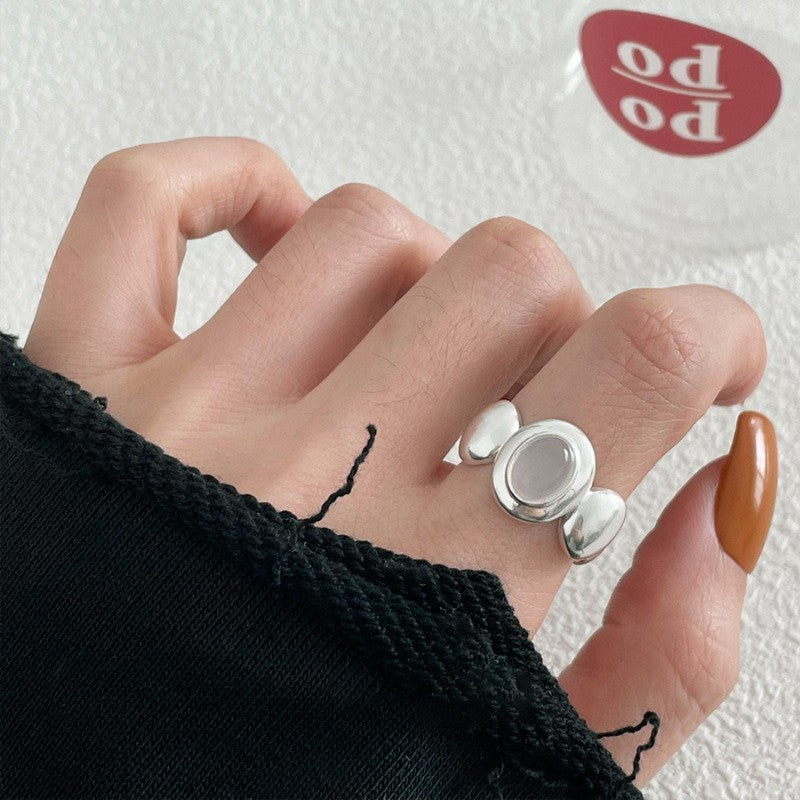 Style Black Agate Twin Simple Female Open Rings