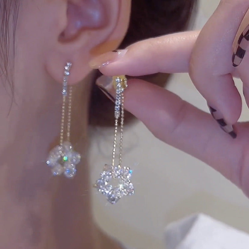 Sier Needle Zircon Flower Fashionable Elegant Trendy Earrings