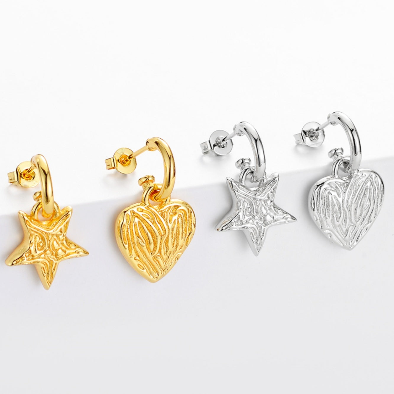 Five-pointed Star Love Heart Asymmetric Eardrops Advanced Design Personality Temperament Rings