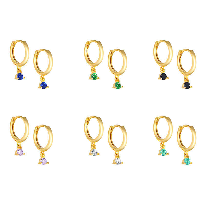 Single Rhinestone Wind Color Zircon Female Earrings