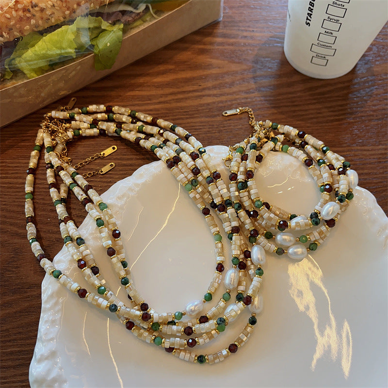 Natural Stone Designer Bohemian Style Freshwater Stringed Necklace