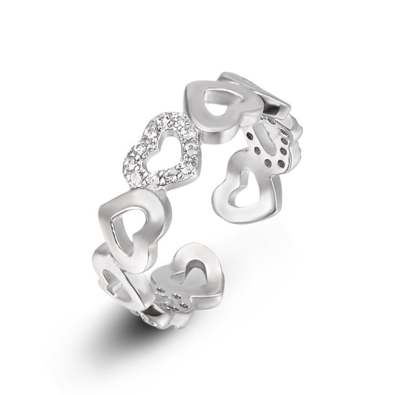 Women's Style Hollow Love Heart-shaped Fashion Personality Diamond Opening Retro Simple Rings