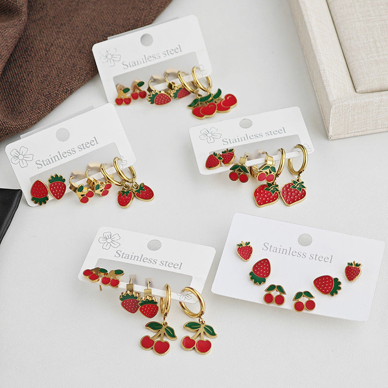 Strawberry Female Fruit Series Titanium Steel Ear Clip Earrings