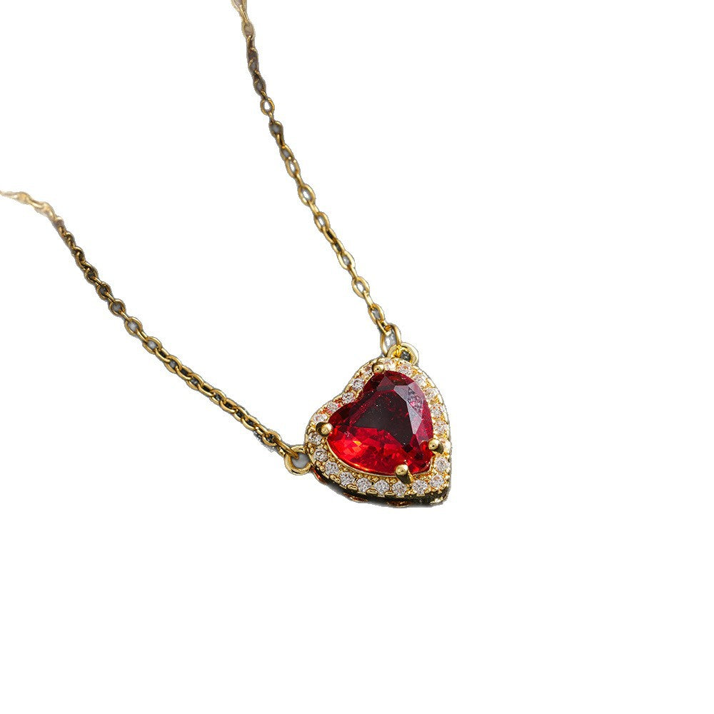 Titanium Steel Sword Red Love Two-piece Micro Inlaid Zircon One Necklace