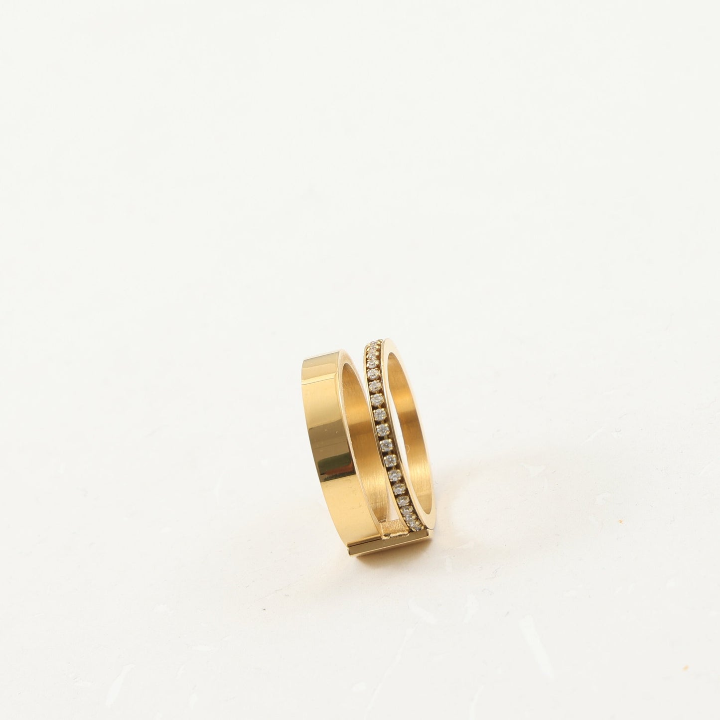 Fake Two-piece Zircon Titanium Steel Gold Rings