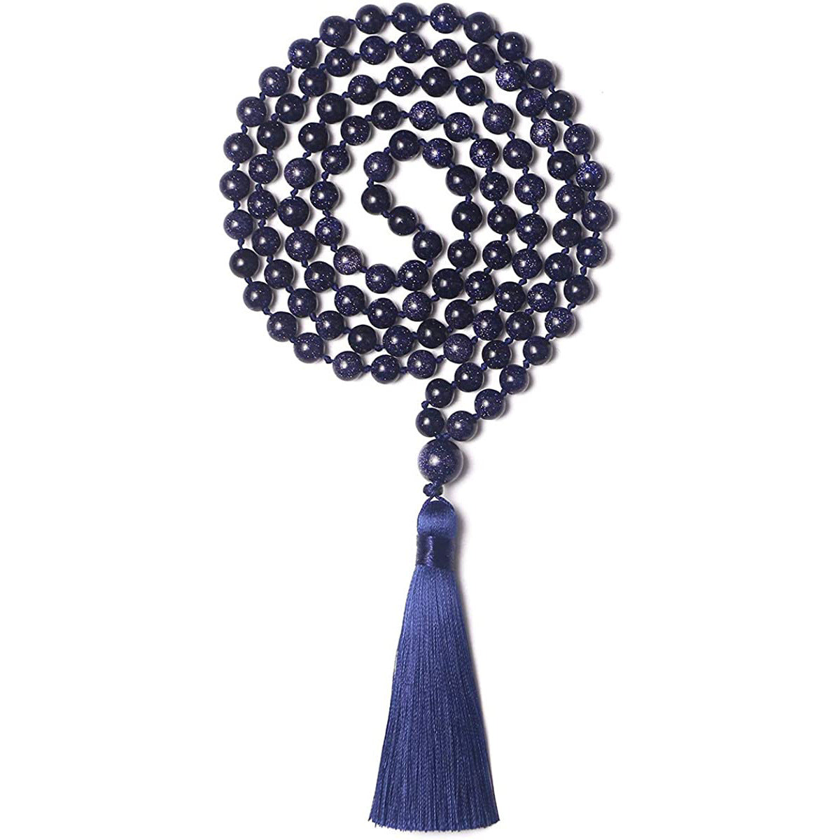 Three-color Tiger Eye Knotted Tassel Obsidian Green Jasper Blue San Necklace
