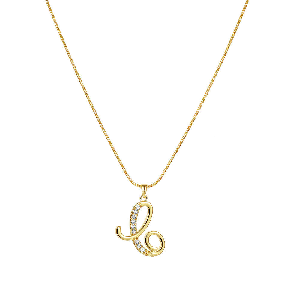 Letter Copper Inlaid Zircon Round Snake Bones Necklaces