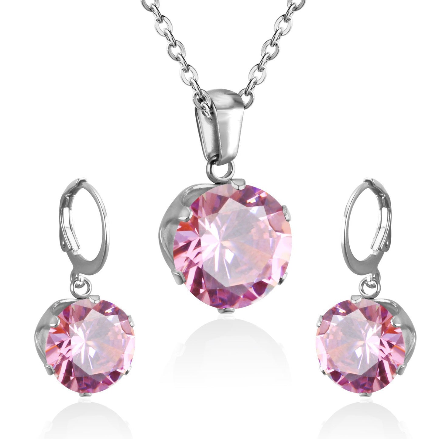 Titanium Steel Round Rhinestone Suite Stainless Jewelry Set