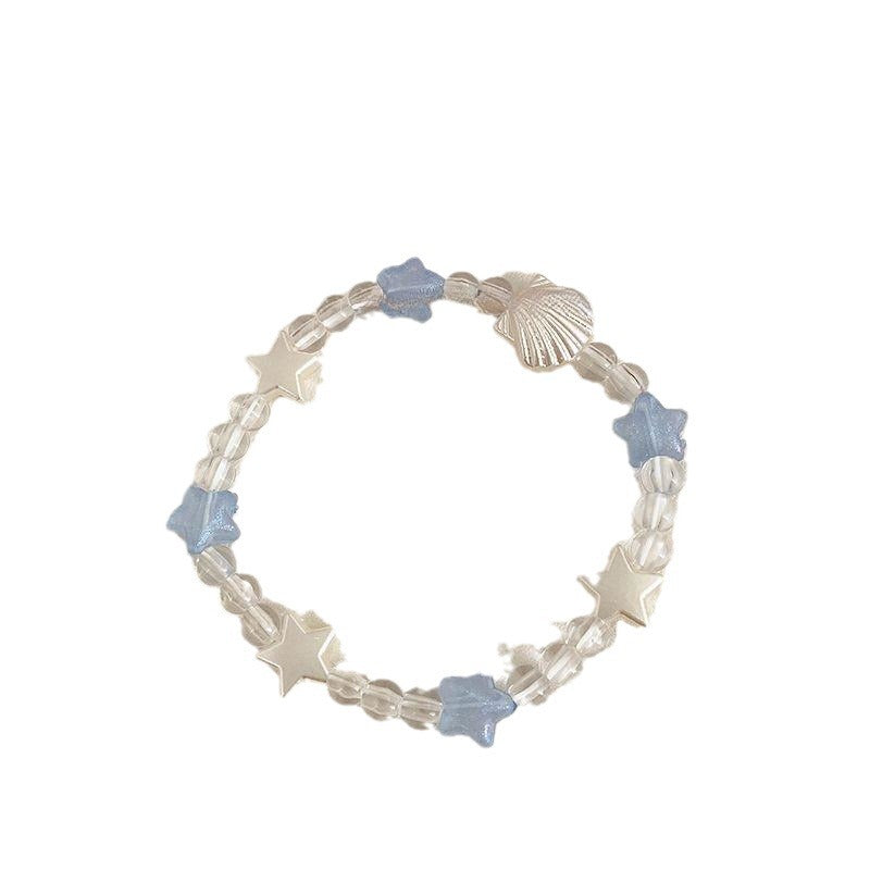 Blue White Five-pointed Star Shell Beaded Bracelet