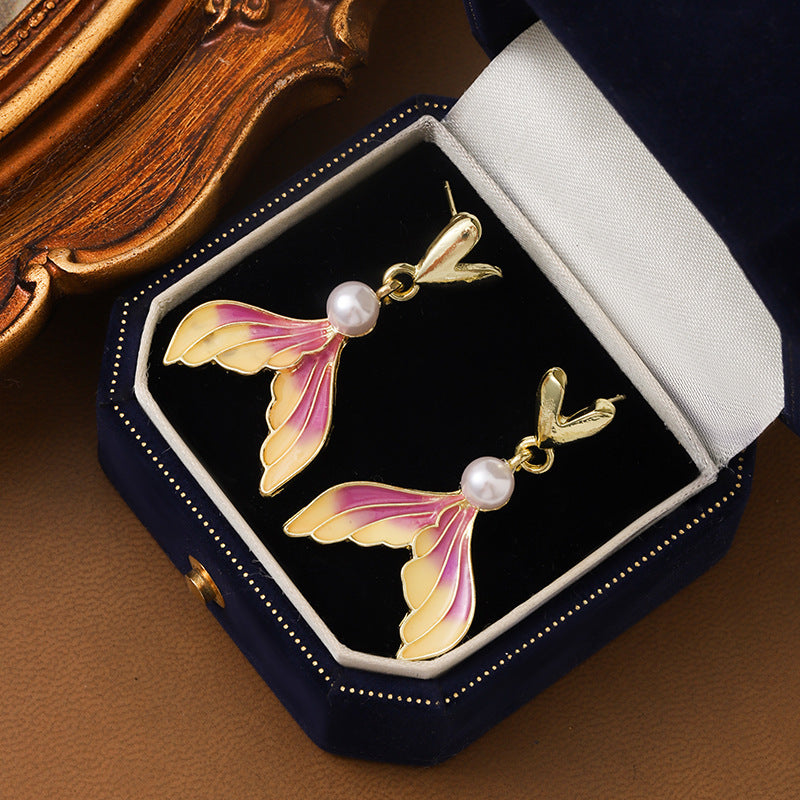 Women's Love Pearl Purple Gradient Fishtail Niche Unique Stud Earrings