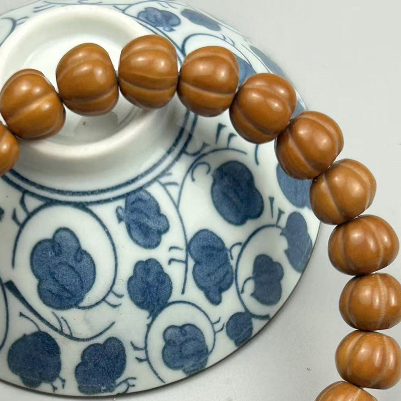 Women's & Men's Monkey Head Walnut Carved Pumpkin Small Single Bracelet