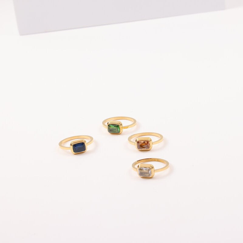 Square Gem Optional Titanium Steel Gold Ring