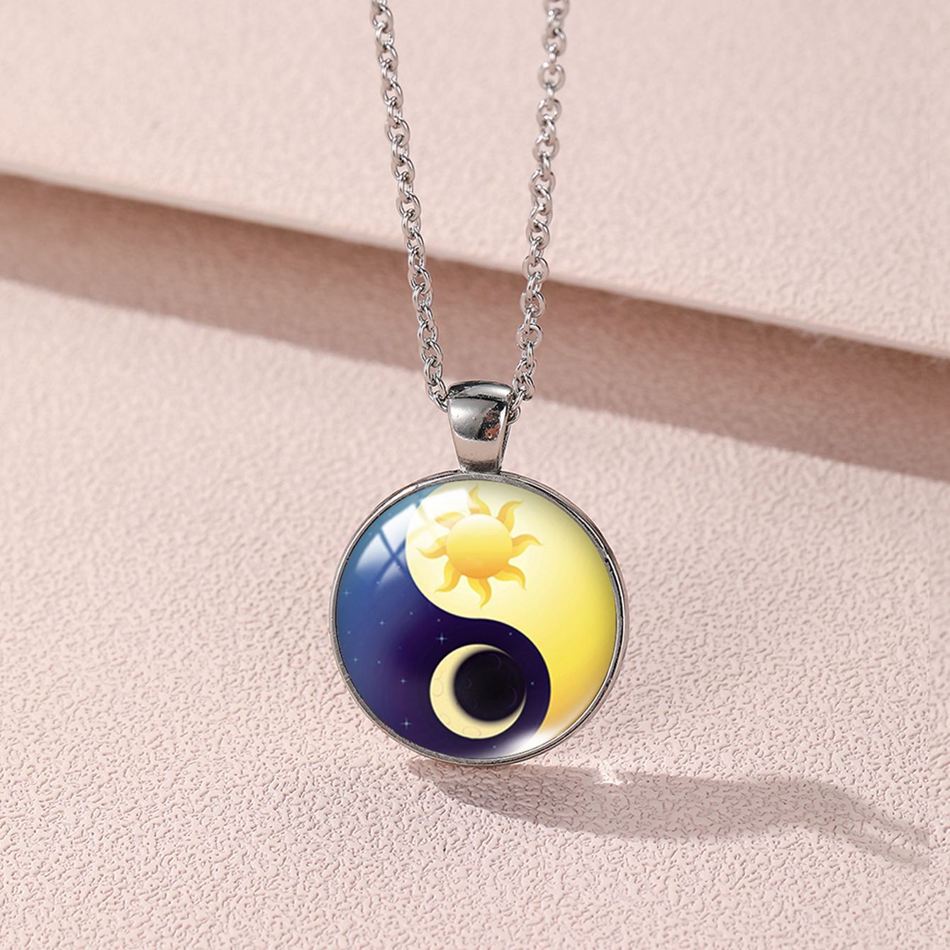 Sun Moon Lovers Couple Star Luminous Time Stone Valentine's Necklace