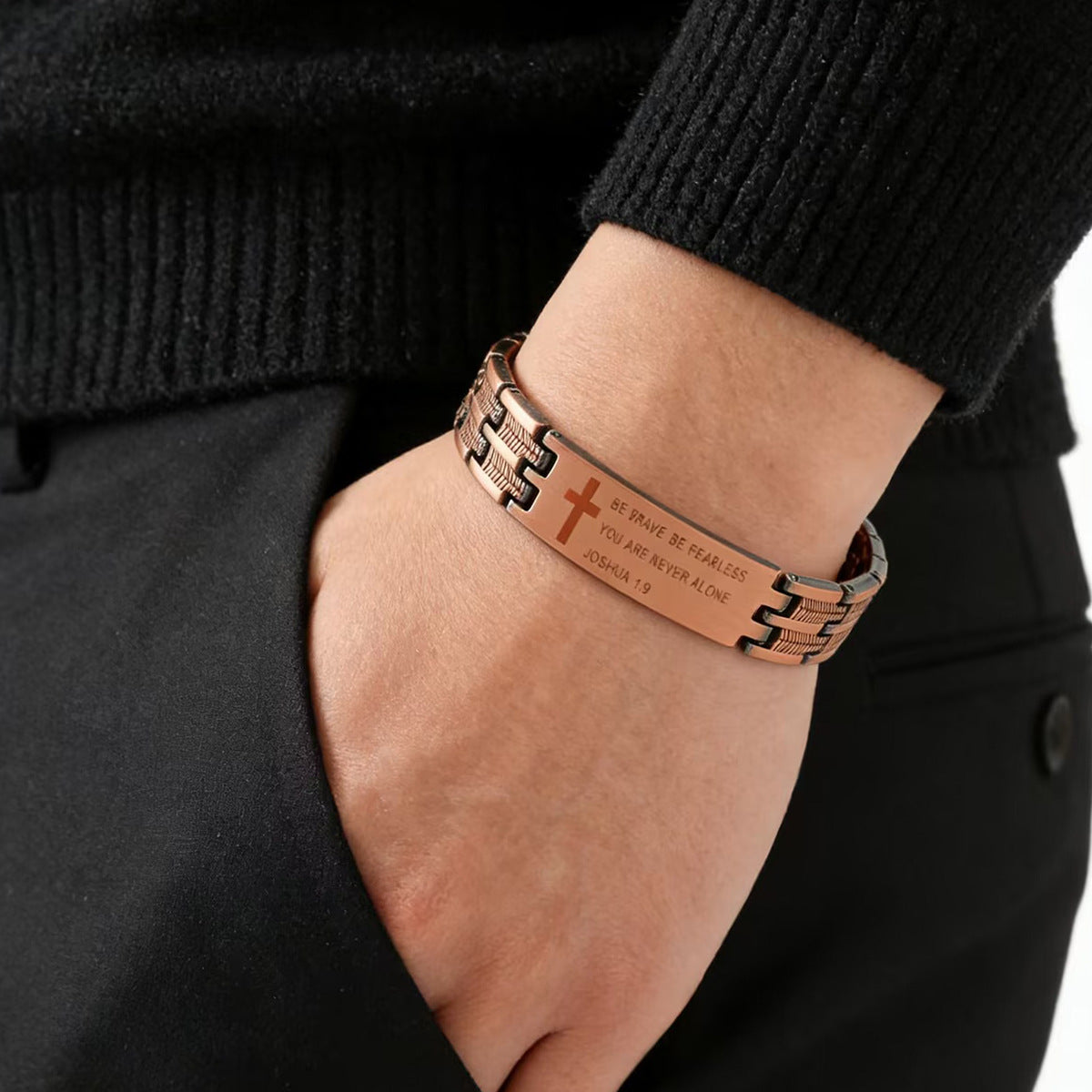 Wheat Striped Cross Eagle Bronze Magnet Fashion Retro Curved Bracelets