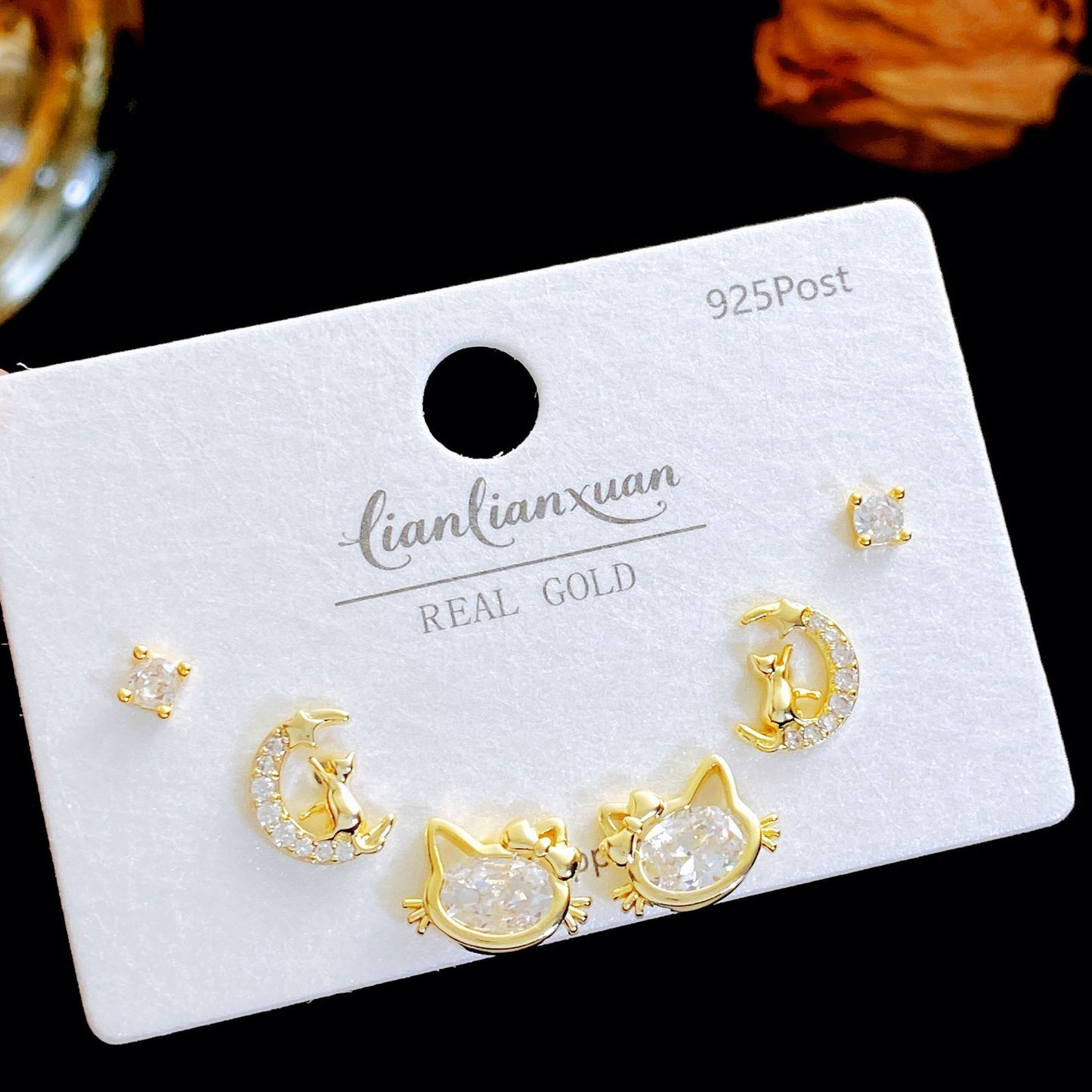 Micro Inlaid Zircon Pearl Commuter Three Pairs Earrings