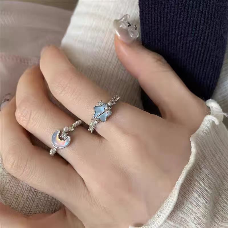Pearl Zircon Female Design Open Adjustable Rings