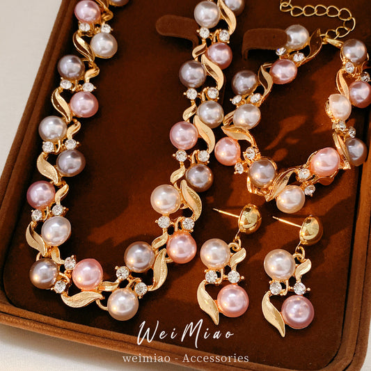 Diamond Lace Pearl Light Luxury Minority Clavicle Chain Exquisite Jewelry Set