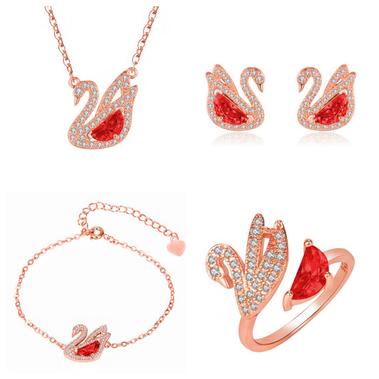 Trendy Creative White Swan Zircon Colorful Crystals Pave Ear Full Jewelry Set
