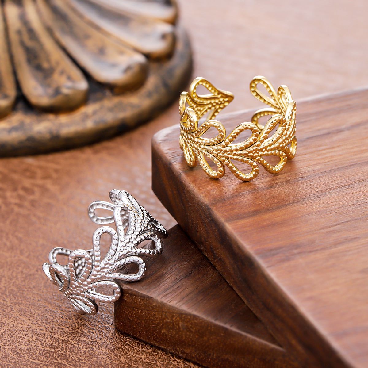 Steel Line Flower Cross Geometric Simple Female Personality Rings