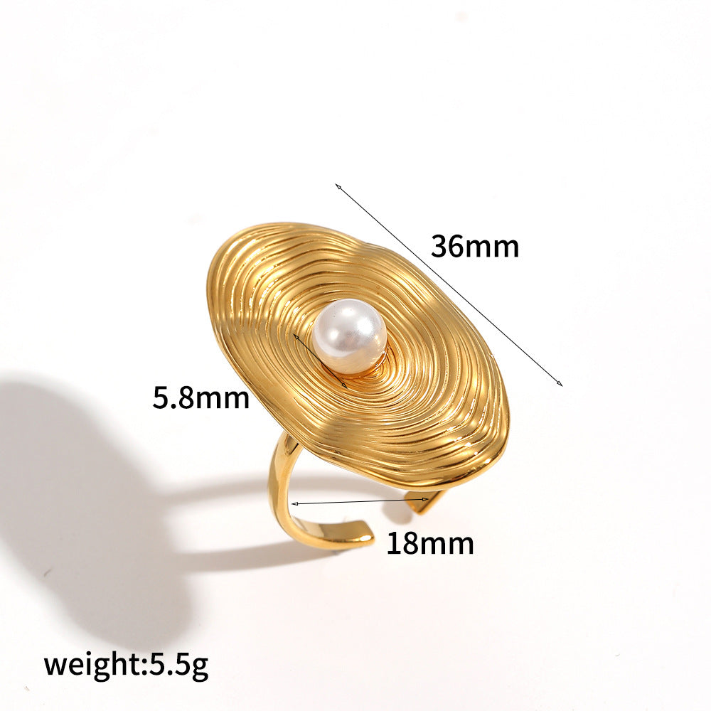 Steel Open Personality Adjustable Imitation Pearl Ring