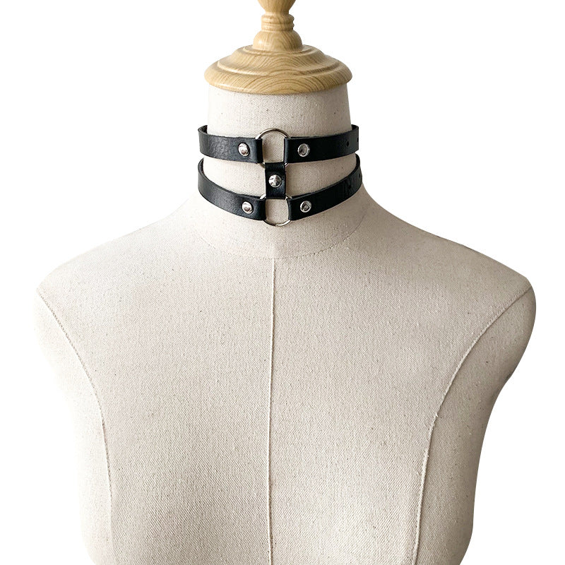 Mirror Gothic Style Leather Double Row Circle Simple Necklaces