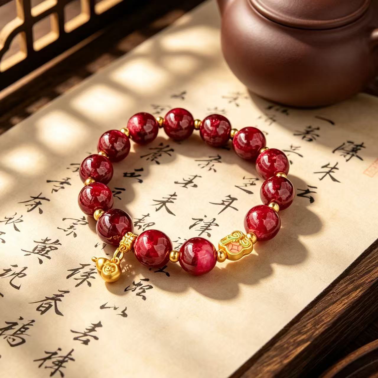 Women's & Men's Chinese Style Fu Lu Ethnic Advanced Gourd Character Live Broadcast Bracelet