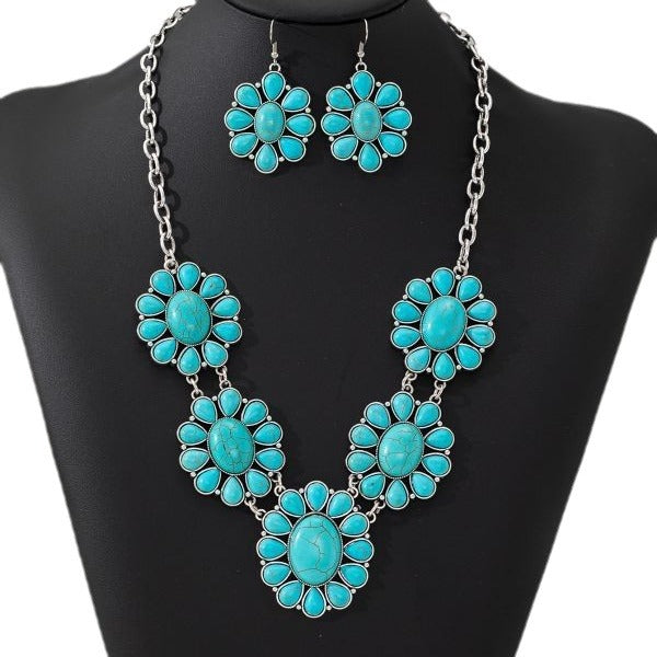 Retro Personalized Turquoise Flower Bohemian Chinese Style Earrings