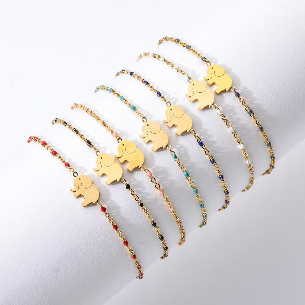 Bohemian Stainless Steel Female Creative Elephant Color Bead Strand Does Bracelet