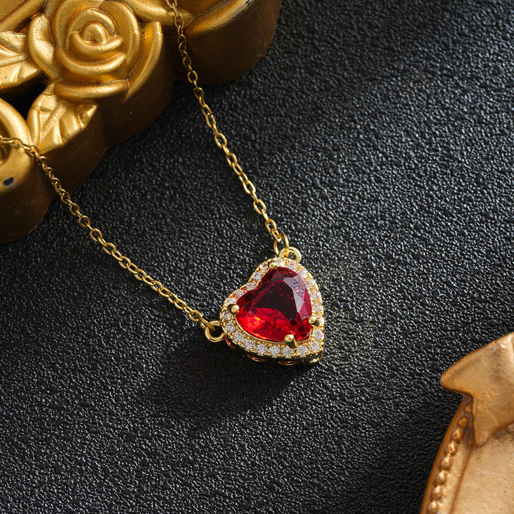 Titanium Steel Sword Red Love Two-piece Micro Inlaid Zircon One Necklace