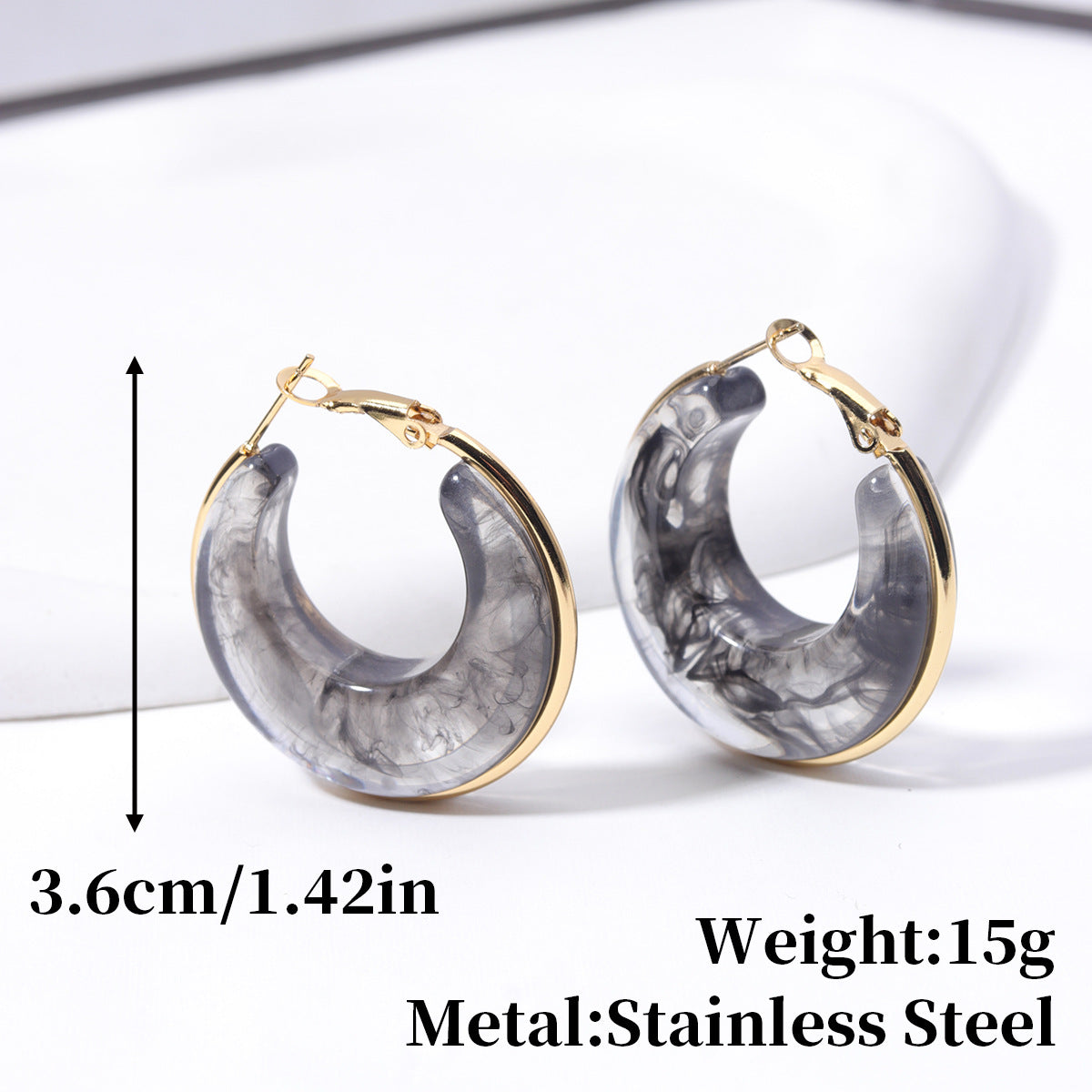 Gradient Color Retro Style Temperament Shaped Resin Eardrop Stainless Steel Earrings