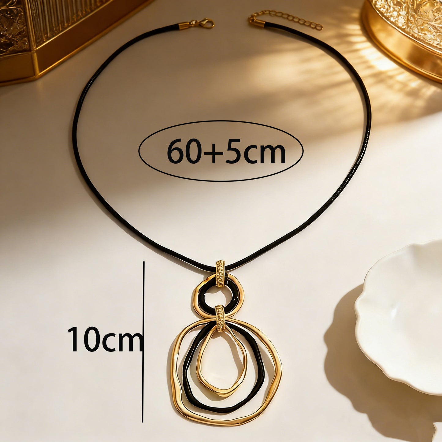 Stitching Fashion Long Irregular Geometric Hollow Circle Sweater Chain Necklace