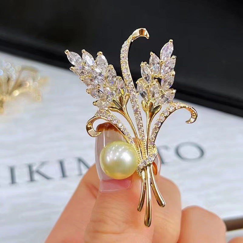 Gold-plated Micro Inlaid Zircon Golden Ears Of Brooches